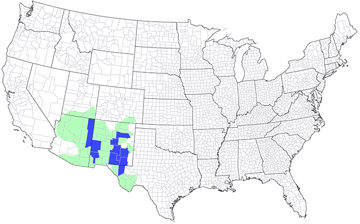 range map of the cicadellid Flexamia modica with range of host plant